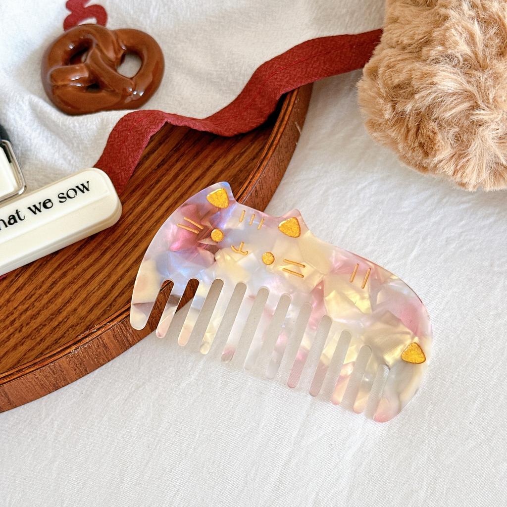 Korean Acetate Wide Tooth Comb for Women  Vintage Cute Cat Design Travel Portable Leopard Print Anti Static Kids Hair Comb
