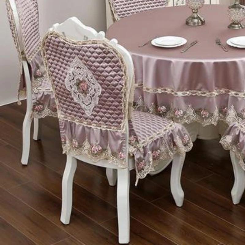 High End Velvet Lace Edge Stoltrekk Husholdningsstoler Anti-skli stropper Seteputer Ryggstøttetrekk Krakk Støvbeskyttelsestrekk