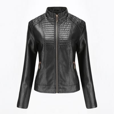 Material PU Chaqueta de Cuero para Mujer Textura Ropa de Moda para Mujer Más Vendida Chaqueta para Mujer Estilo Motociclista Cuero Genuino