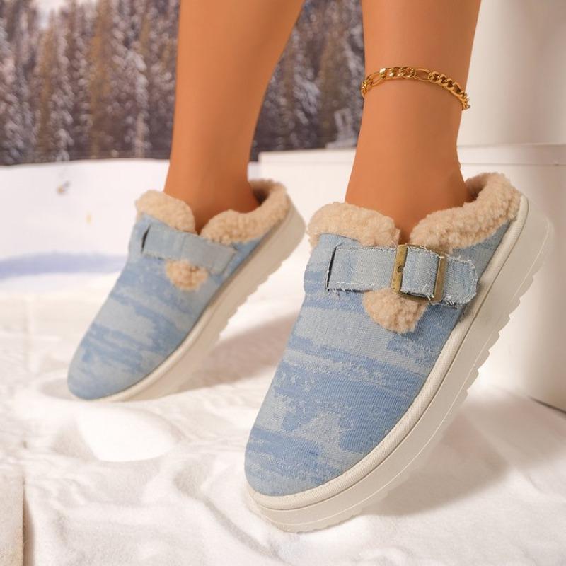 New Shoes, Large-sized Snow Boots, Women's Shoes, Winter Thick-soled Fleece Buckle Warm Cotton Slippers