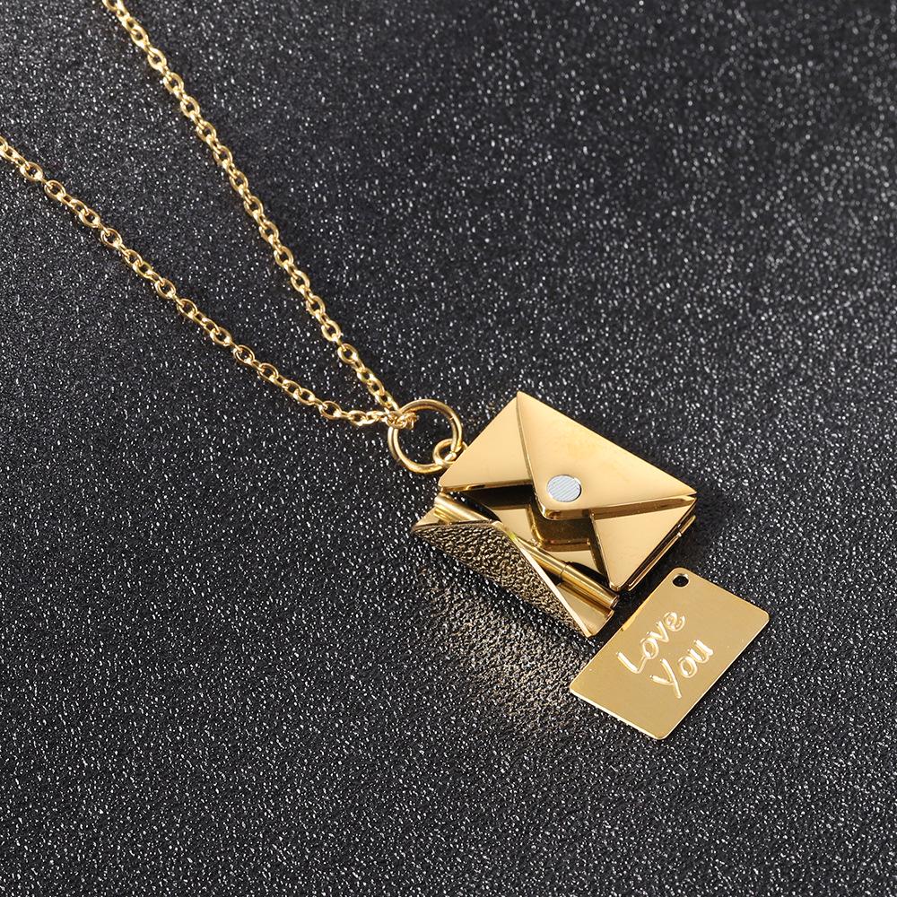 20mm Stainless Steel Engravable Envelope Couple Necklace with Clavicle Chain