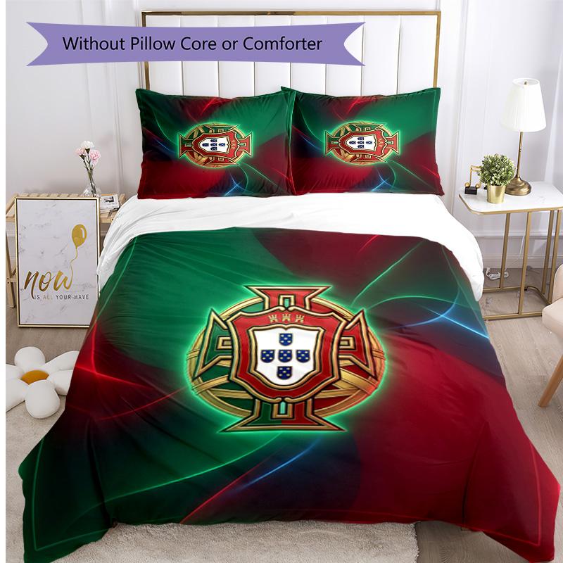 Portugal Football Printed Bedding 3 Piece Set Cozy Breathable Bed Cover Set As Housewarming Holiday Gift