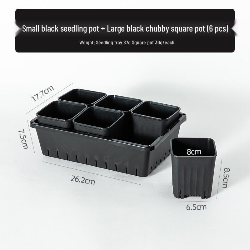 Small Black Square Succulent Seedling Tray - Thickened Plastic Pot Stand & Water Catcher