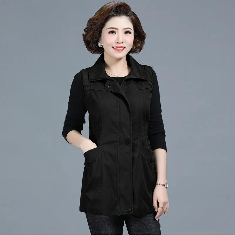 6XL Middle-aged Woman Pure Cotton Vest New Spring Autumn Lined Waistcoats Femme Casual Sleeveless Jacket Zipper Windbreaker Coat