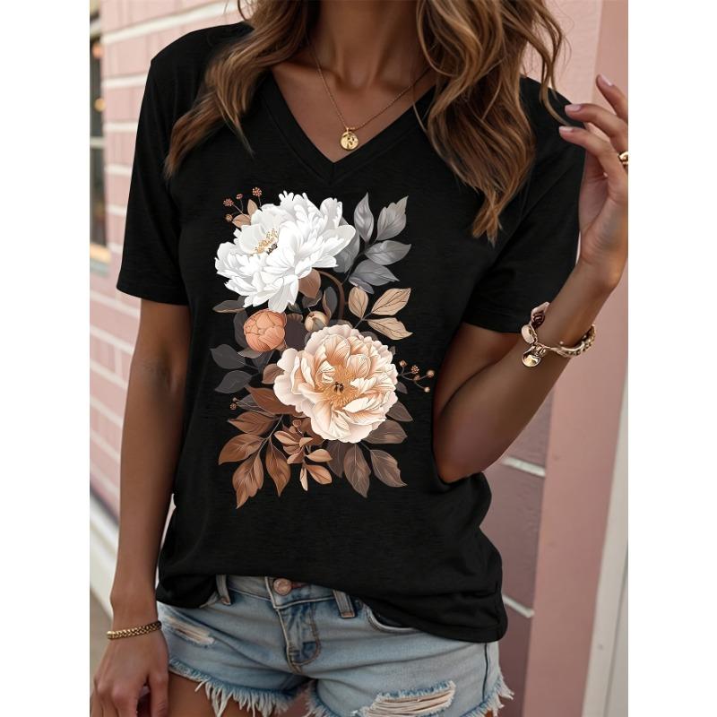 

Floral Print V-neck T-shirt S