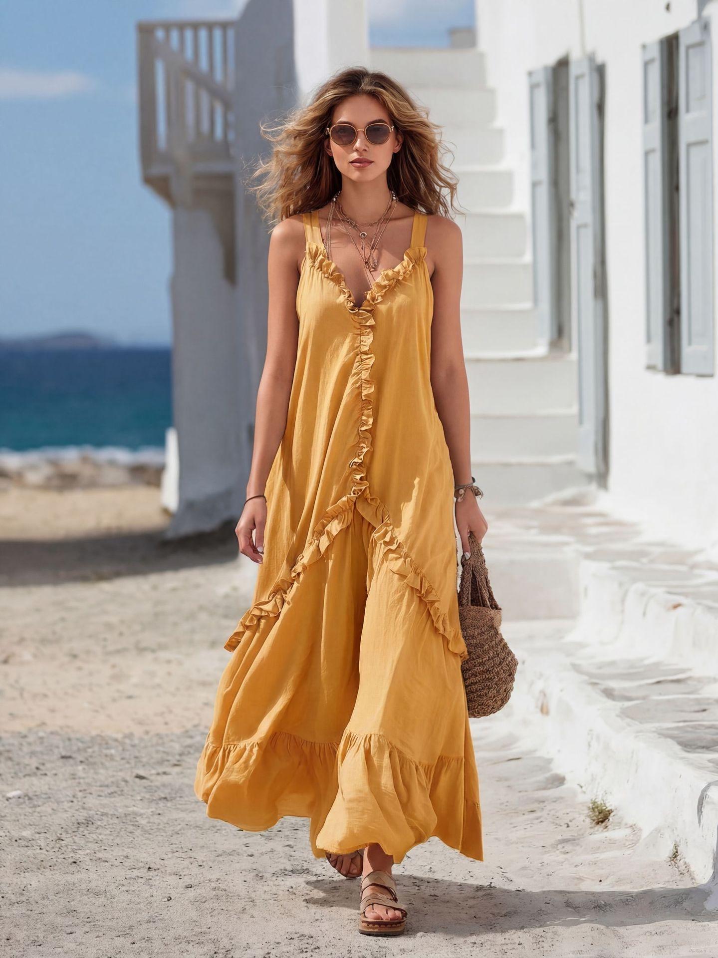 

Women s Summer Casual Festive Dresses For Women Wedding Guest Bridesmaid Dresses Party Dress XL жовтий