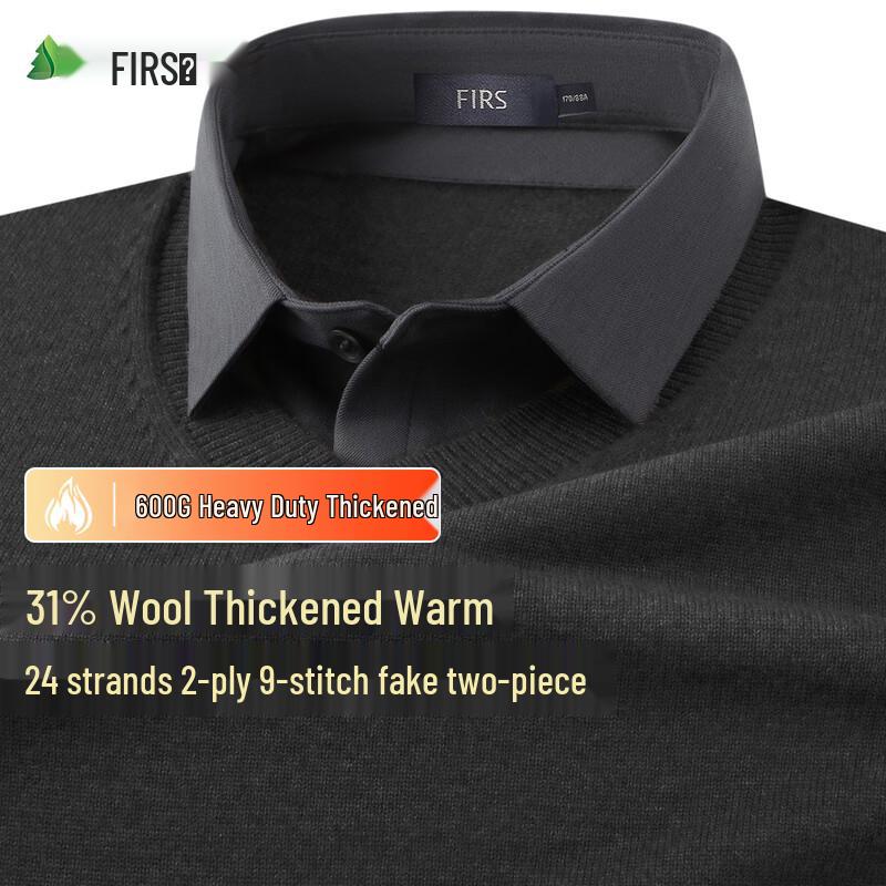 FIRS Men's Heavyweight Knitted Wool Blend Pullover Sweater