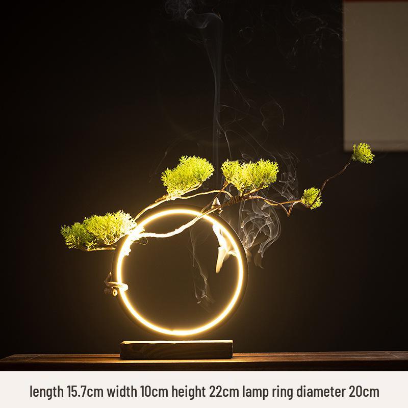 Chinese Zen LED Light Ring Ceramic Ornament for Living Room or Office Display