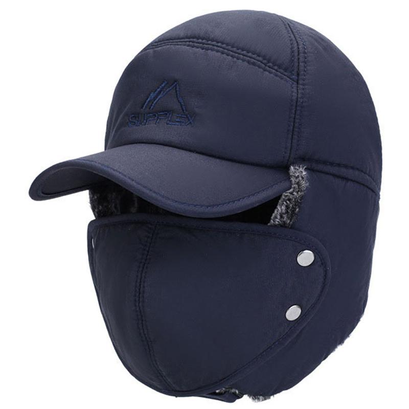 

Зимова Тепла Потовщена Бомбер Шапка зі Штучного Хутра з Вушними Клапанами Кепка Лижна Термальна Шапка темно-синього кольору
