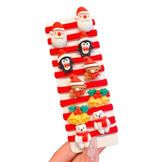 10Pcs Girls Hair Pins Snowman Snowflake Santa Claus Christmas Themed Hair Rings Ponytails Buns