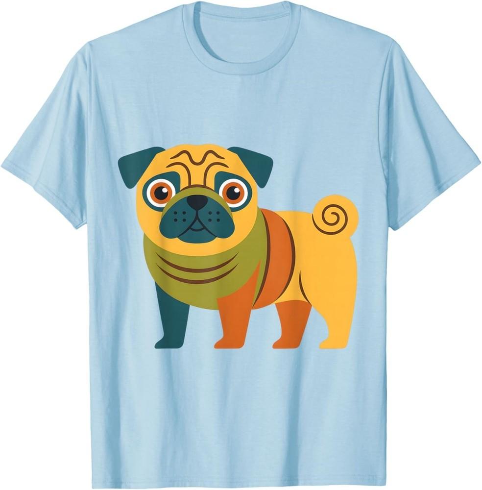

Cute Colorful Pug Illustration Funny Dog Lover Retro Pet Art T-Shirt S