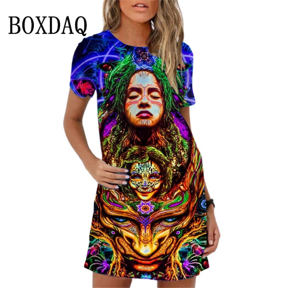 Fashion Owl Print Women Dress Summer Loose Mini Dress 3D Pattern Short Sleeve O-Neck Casual Female Dress