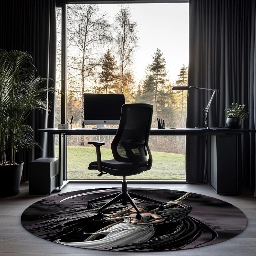 Dark Printed Round Rug Carpet Chair Rug Area Rug Entryway Doormats,for Office Chair Living Room Bedroom Kitchen Room.
