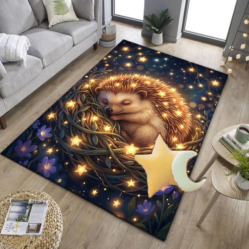 Autumnal Hedgehog Family Office Rug Chair Mat, Entryway Carpet, Suitable for Front Door, Bedroom, Living Room, Desk, Holiday Gift