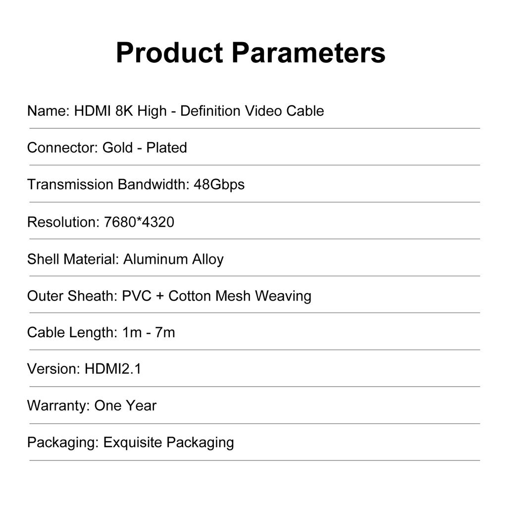 Gold plating HDMI 2.1 Cable 8K 60Hz 4K 120Hz 48Gbps Cable Super High Speed for HDTV Laptop Projector PS5 1M 2M 3M 5M 7M 10M