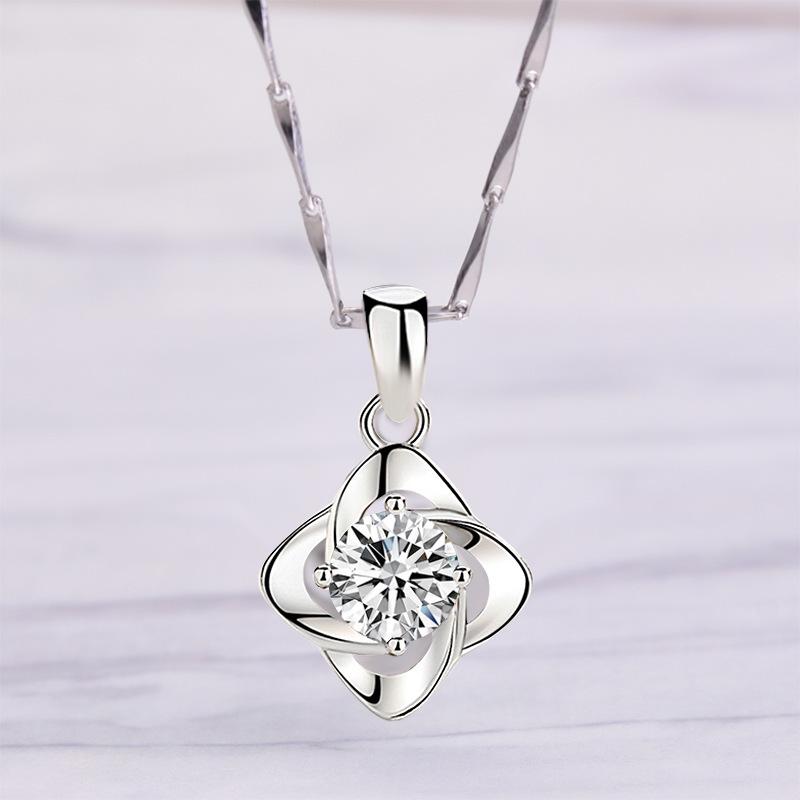 Necklace Women'S Collarbone Chain Silver Jewelry Four Leaf Clover Jewelry Pendant For Girlfriend And Wife Birthday Gift