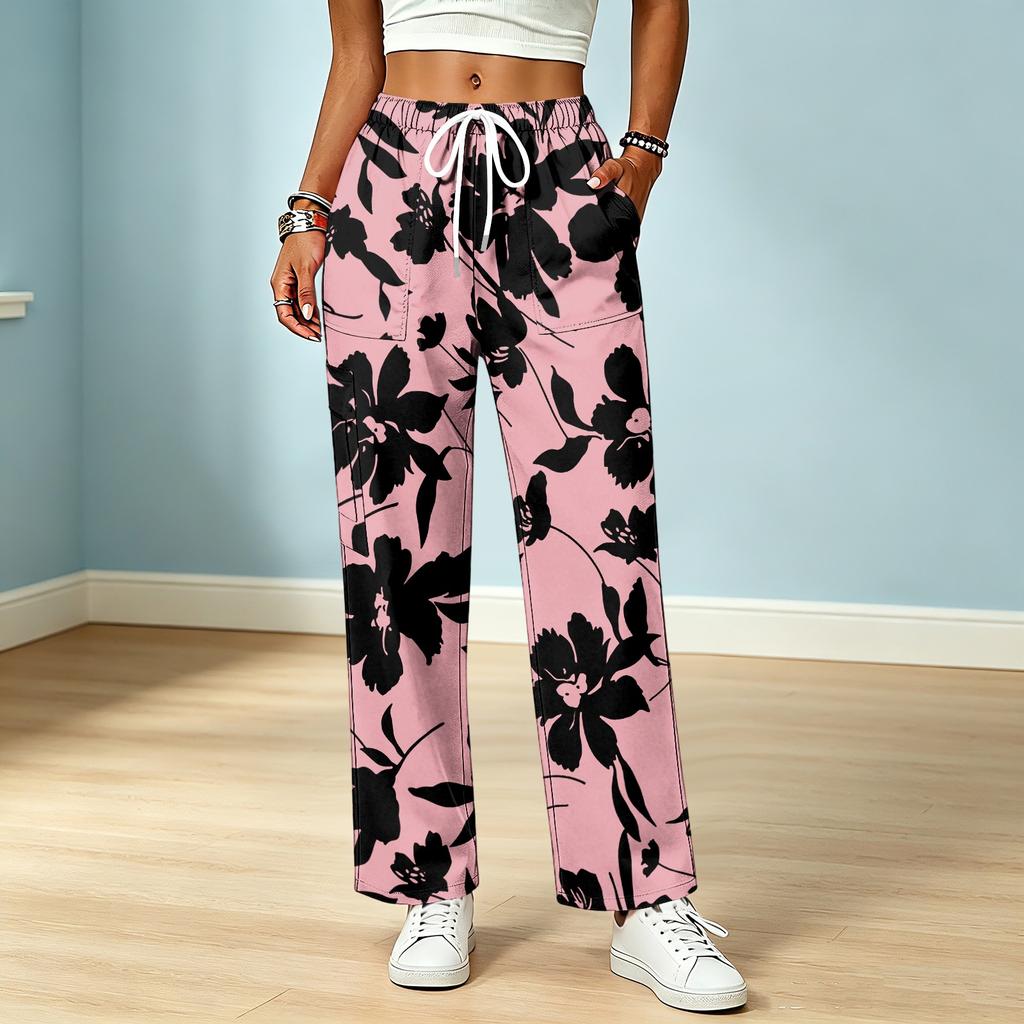 Women's Color Drawstring Elastic Waist Pants with Pockets for Casual and Work Wear