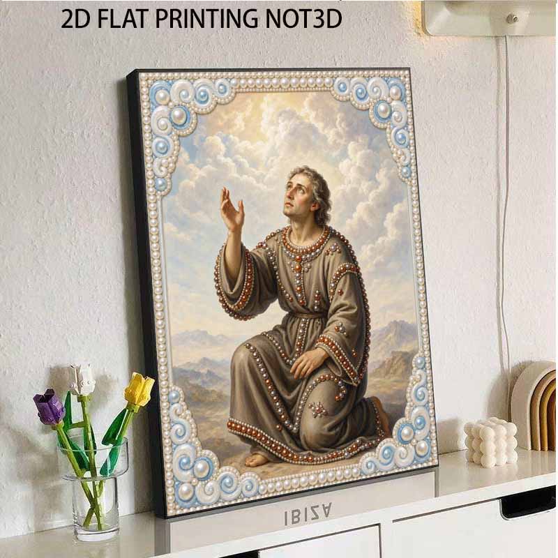 DIY 5D Pearl Bead Painting Kit with Frame Religious Saint Portrait Design Shiny Canvas Art for Bedroom Wall Decor and Gift