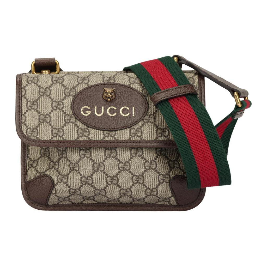 Gucci Gg Supreme Double-Sided Tiger Head Magnetic Buckle Opening And Closing Single Shoulder Canvas Stitching Leather Edging Messenger Bag