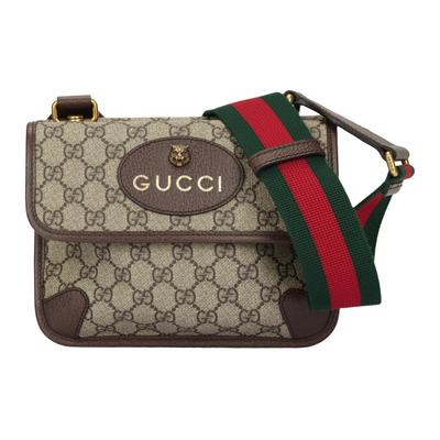 Gucci Gg Supreme Zweiseitige Tigerkopf-Magnetschnalle Öffnen und Schließen Einzelne Schulter Leinwand Nähte Lederkanten Umhängetasche
