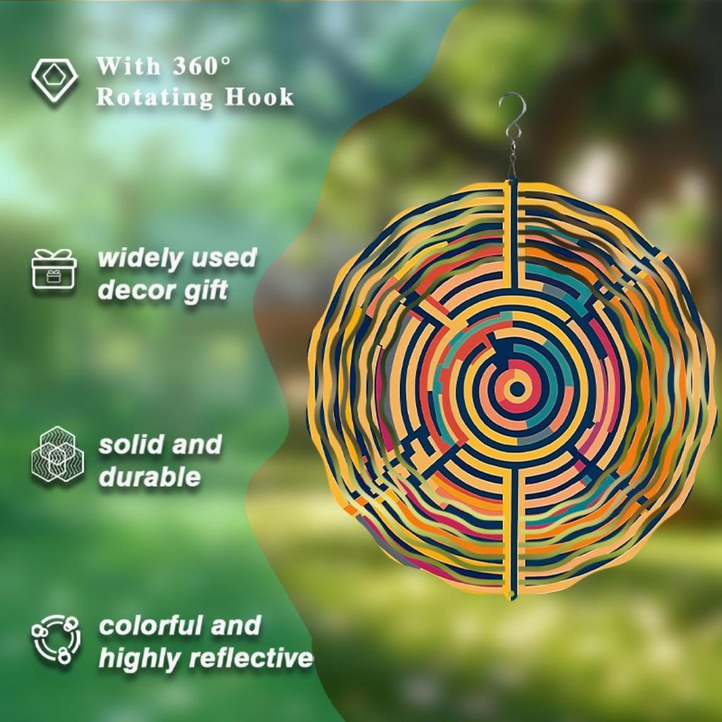 10 Zoll Hängender Windspinner Metallkunst Windspiel mit Labyrinth-Design 360° Drehend für Outdoor Garten Balkondekoration Geschenk für Freunde Familie für alle Jahreszeiten