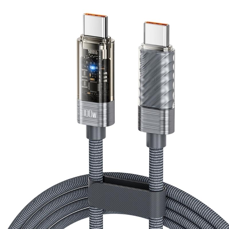 Intelligent Auto Power Off 100W USB C to USB C Charging Cable Clear Views Aluminum PVC Construction