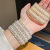 Pearl Multilayer Open Cuff Bracelet With Rhinestone Embellishments For Elegant Women