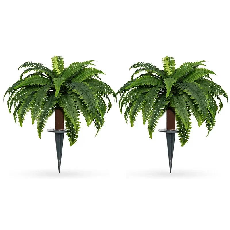 2pcs Artificial Faux Cedar Cypress Topiaries, 23.5in UV Resistant Realistic Fake Shrub Ball Trees with Ground Stake for Garden