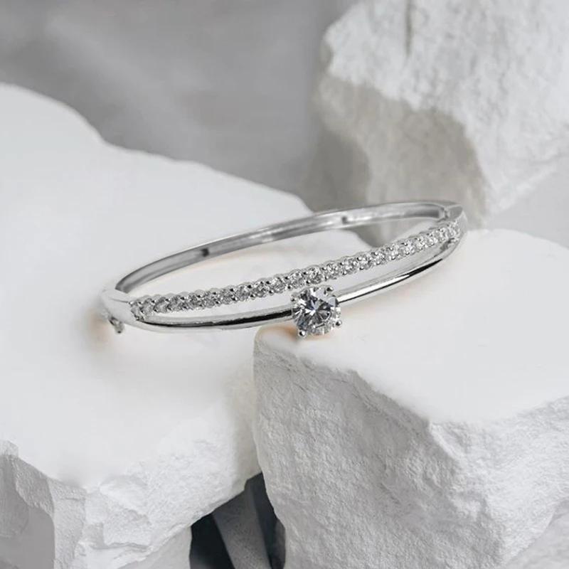 

Huitan Новый Стильный Браслет Женский Уникальный Двойные Линии Сверкающий Кубический Цирконий Ручные Аксессуары Простые Яркие Украшения для Вечеринки