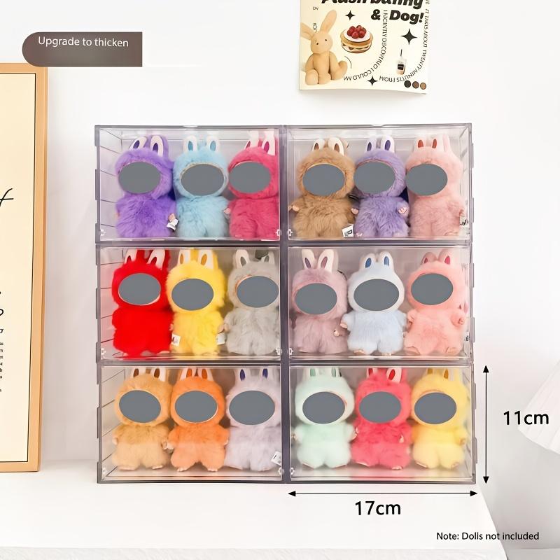4 Pack 17cm/6.69Inch Acrylic Storage Display Case for Labubu Dustproof Stackable Protective Cover Doll Collectors Displaying Box