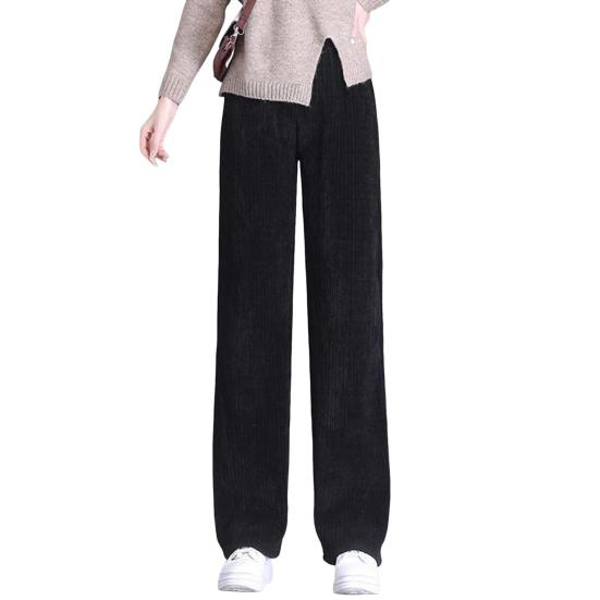 Women Winter Pants Elastic High Waist Straight Wide Leg Velvet Lining Long Pants Solid