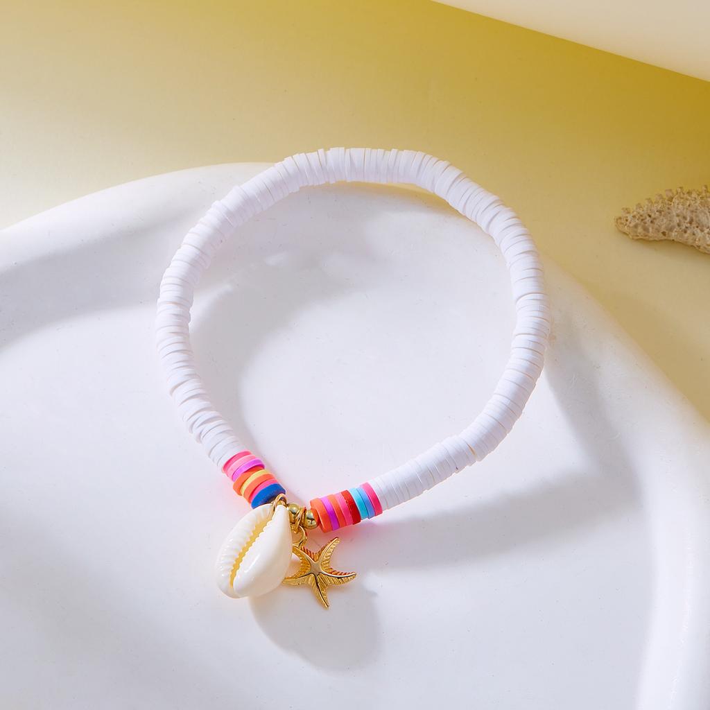 New Summer Ocean Beach Wind Starfish Shell Soft Pottery Anklet Handmade Beaded Bohemian Style Foot Decoration