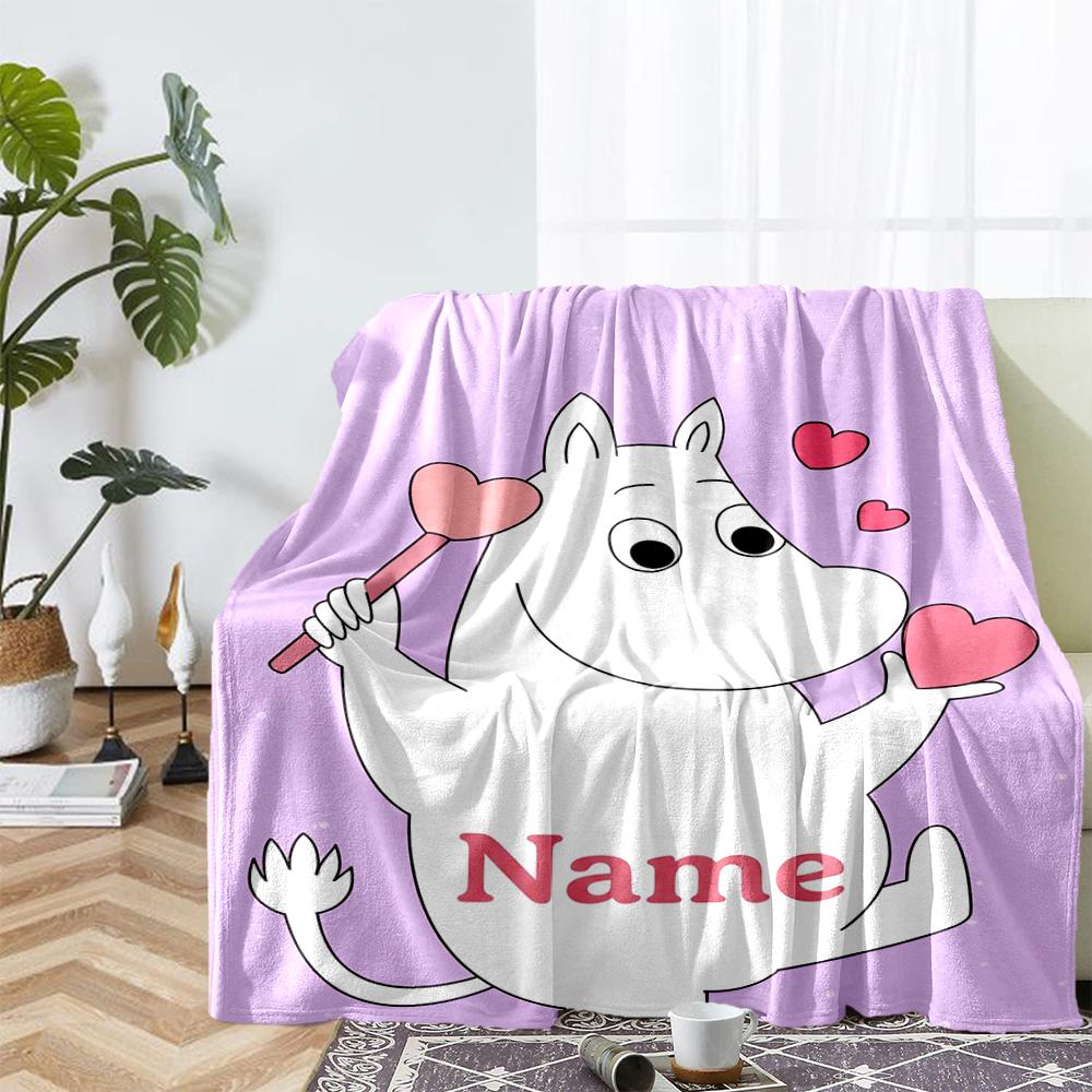 Custom Name Moomin Theme Printed Blanket - Perfect for Couch, Bed, Travel & Outdoor Use | Machine Washable, Cozy & Durable.