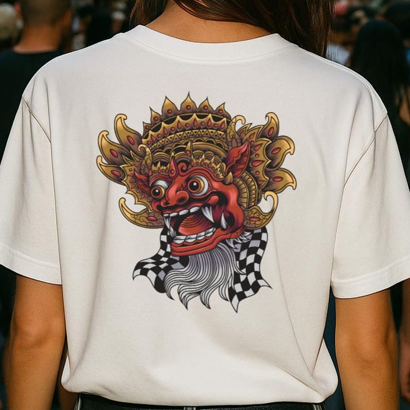 Bali Barong Demon Graphic Tee: Tribal Tattoo Streetwear S