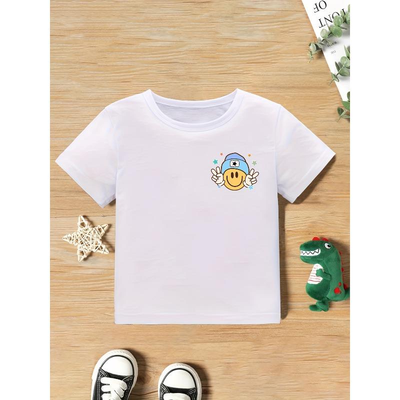 Summer Fashion Boys' Short-Sleeve T-Shirt with Checkerboard Element and Letter Double-Sided Print Casual