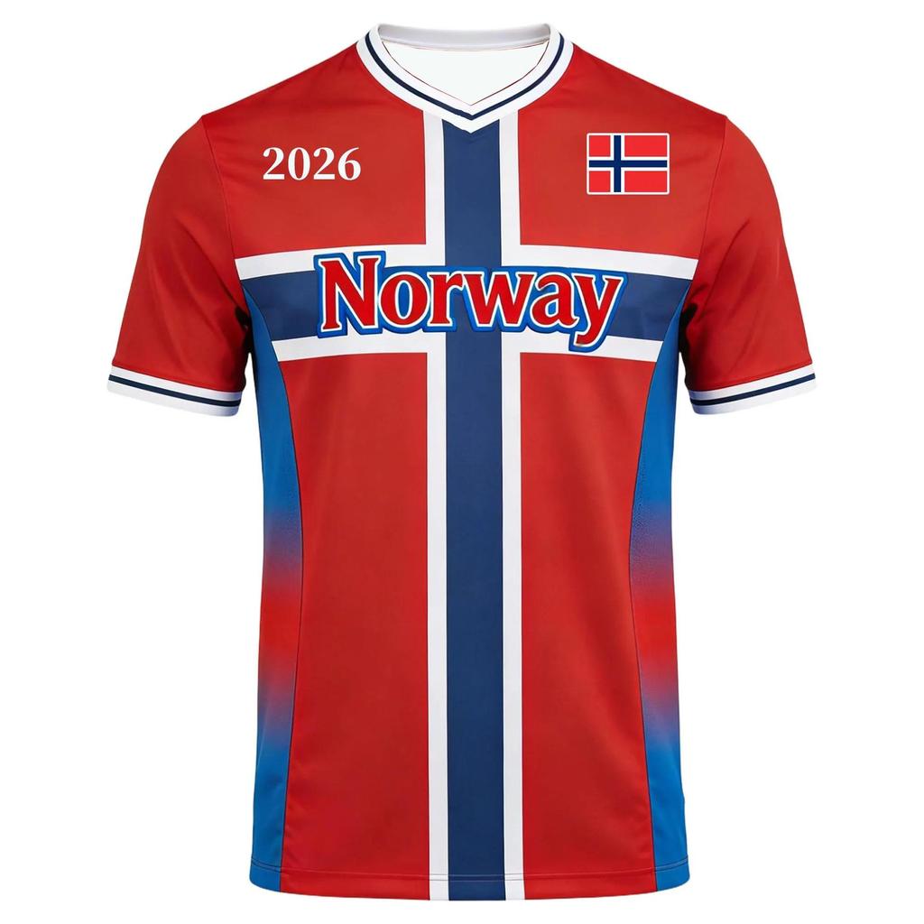 Maglia da Calcio con Scollo a V Bandiera Norvegese Traspirante Asciugatura Rapida Maglietta Sportiva Bambini Adulti Fan