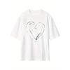 Europeisk Storlek DamT-shirt Mjuk Blandning Vardaglig Everyday T-shirt med Minimalistisk Penseldrag Hjärtgrafik - Lös Passform Rundhalsad Topp för Alla Hjärtans Dag