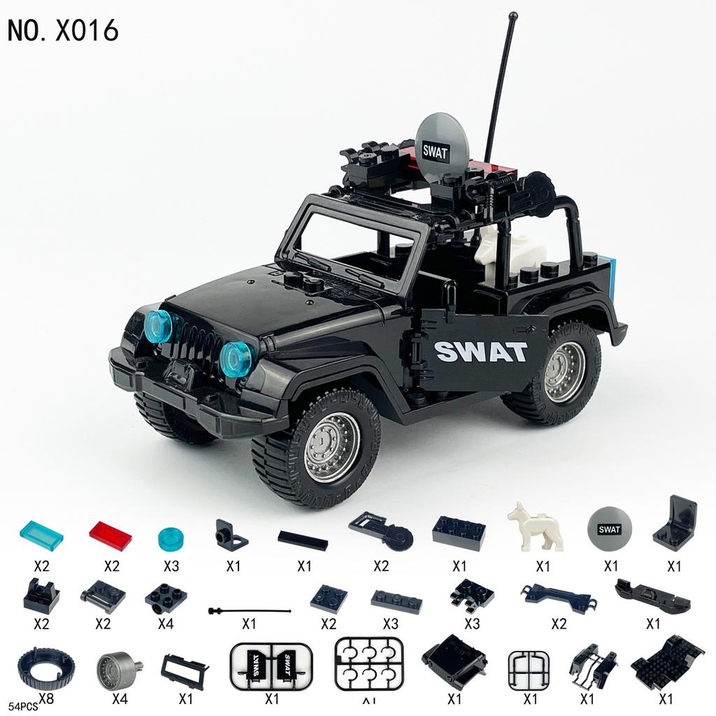 Six Off-Road Assault Fire Small Particle Patrol Car X016 Children'S Assembled Building Block Toy