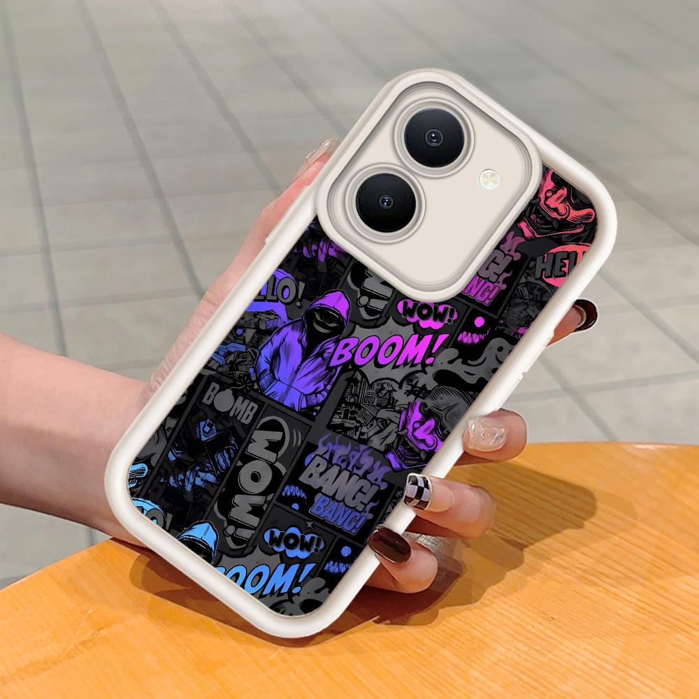 Soft Silicone Square Ladder Printing Pattern Phone Casing Full Cover Camera Shockproof Protection Rubber Case for Vivo
