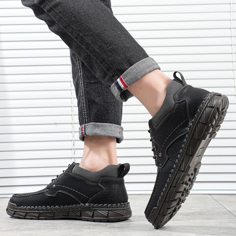 Men's Genuine Leather Casual Shoes Winter Plus Velvet Warm Ankle Boots Spring/ Autumn Men's Mid-cut Boots Mens Red Loafers