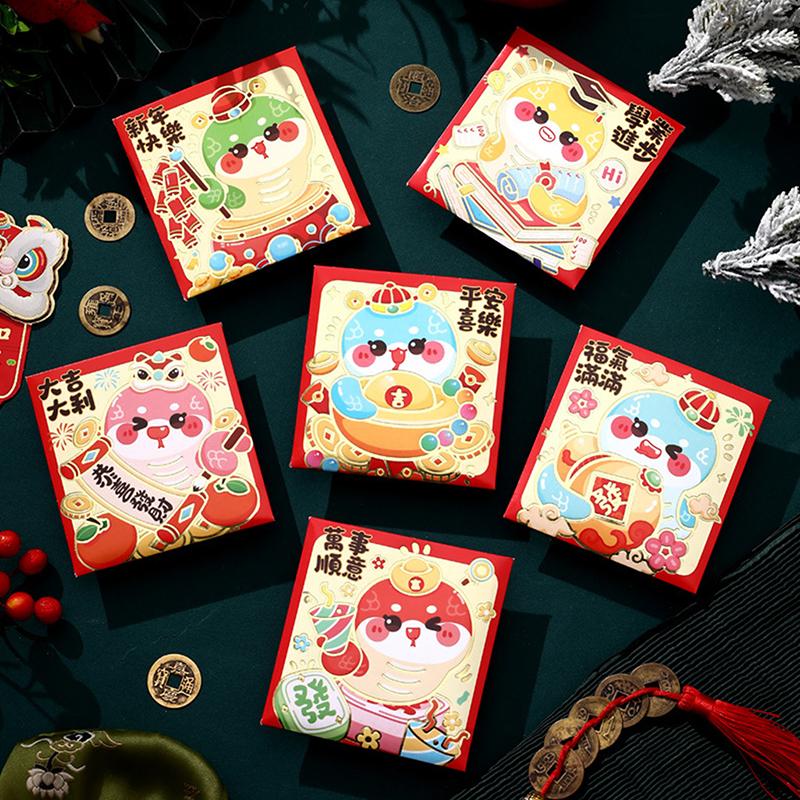 6 tk 2025 Hiina mao aasta punane ümbrik loomingulise kevadfestivali sünnipäeva lastele kingituseks õnnelik raha ümbrikud punane pakk