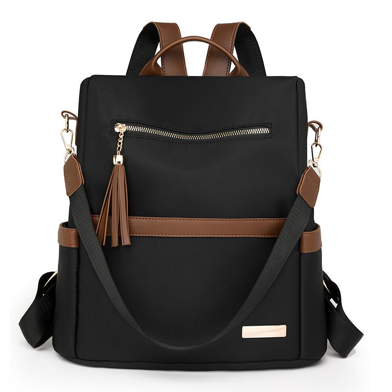 Tassel Backpack Women's Color Contrast Travel Small Backpack Student Schoolbag