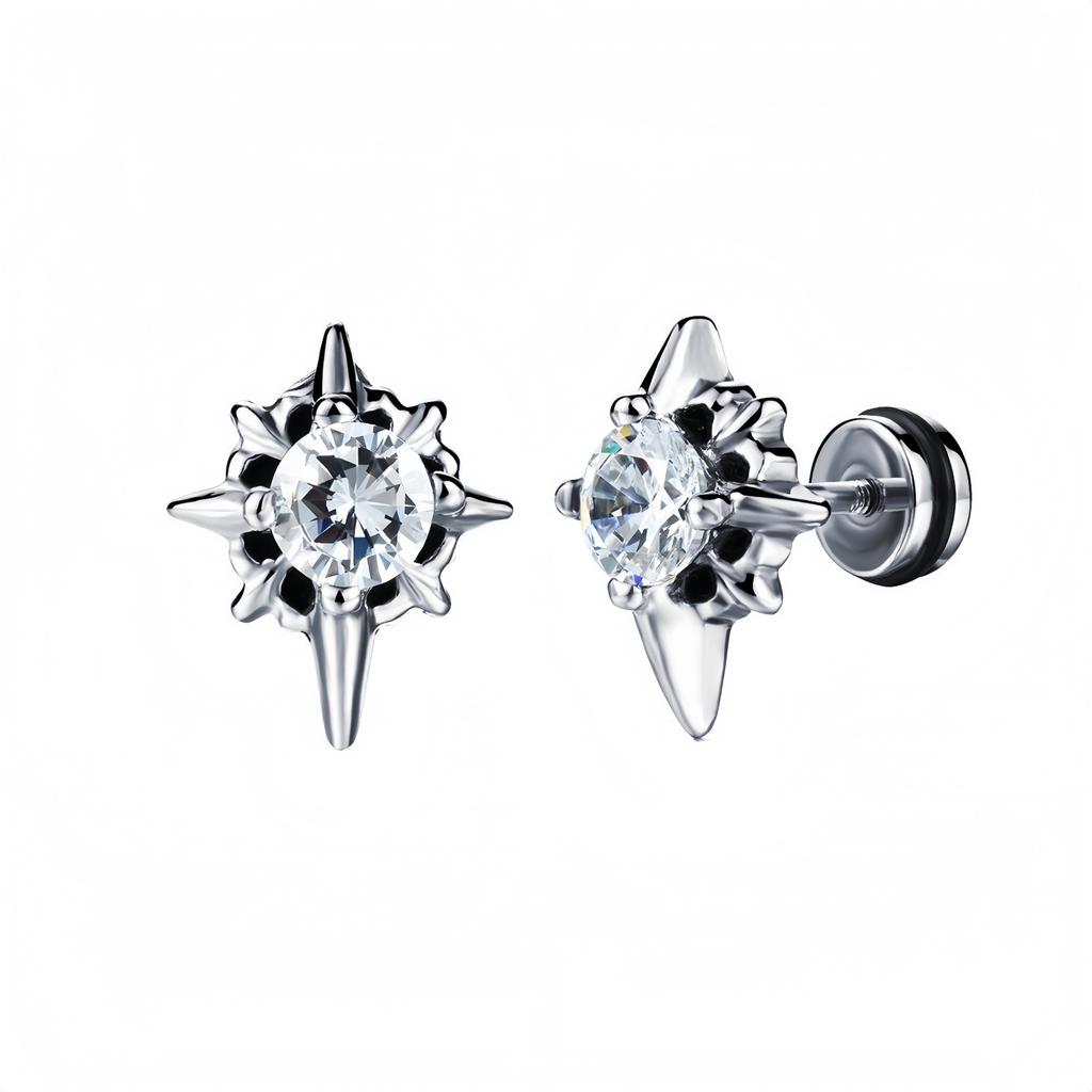 Unisex Stainless Steel Vintage Gothic Punk Cubic Zircon Stud Earrings for Men Women Hypoallergenic Surgical Steel Jewelry Gifts