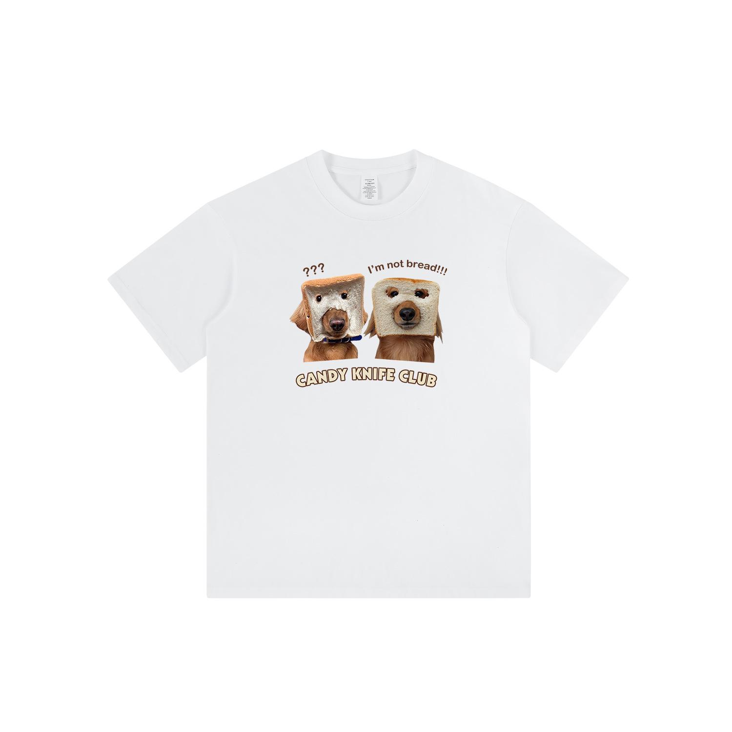 

Unisex Bread Dog Print Casual Short Sleeve Cotton T-Shirt XL бежевый