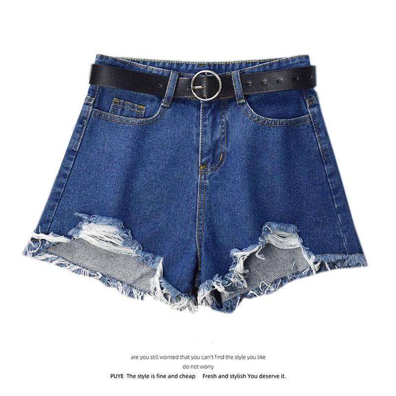 Classic and Minimalist Fashion Versatile Broken Holes Female Summer High Waist Thin Thin Section Loose A-line Denim Shorts Individuality Trendiness