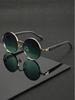 Lunettes de soleil anti-éblouissement d'individualité Lunettes de soleil classiques américaines à monture ronde en métal Lunettes de soleil punk en métal à branches en bois Lunettes de soleil pour femmes Lunettes de soleil pour hommes