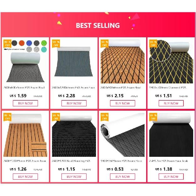 1900*350*6mm EVA Foam Floor Pad Big Diamond Anti-Slip Faux Teak Decking Sheet for Yacht Boat Self-adhesive Marine Accessories