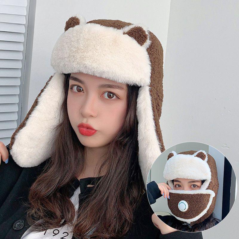 

Шапка зимняя женская новая мультяшная шапка Lei Feng корейская версия симпатичная теплая хлопковая шапка для активного отдыха на велосипеде ветрозащитная шапка Lei Feng женская