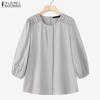 ZANZEA Women Casual Round Neck Solid Color Long Sleeve Blouse
