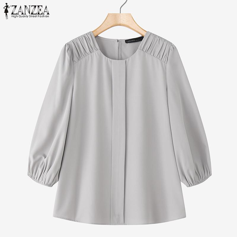 ZANZEA Women Casual Round Neck Solid Color Long Sleeve Blouse